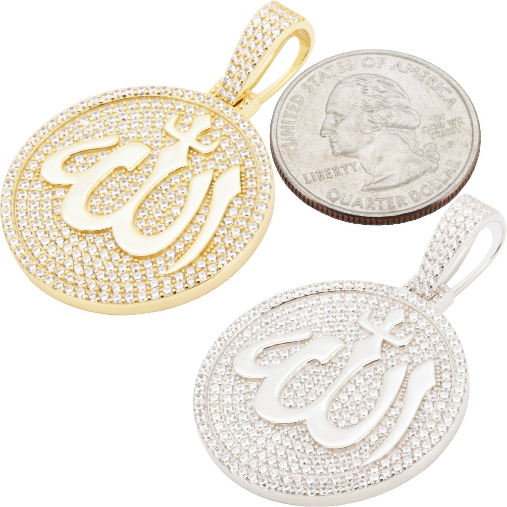 925 Sterling Silver 14k Gold Vermeil Aaa Cubic Zirconia Allah Pendant
